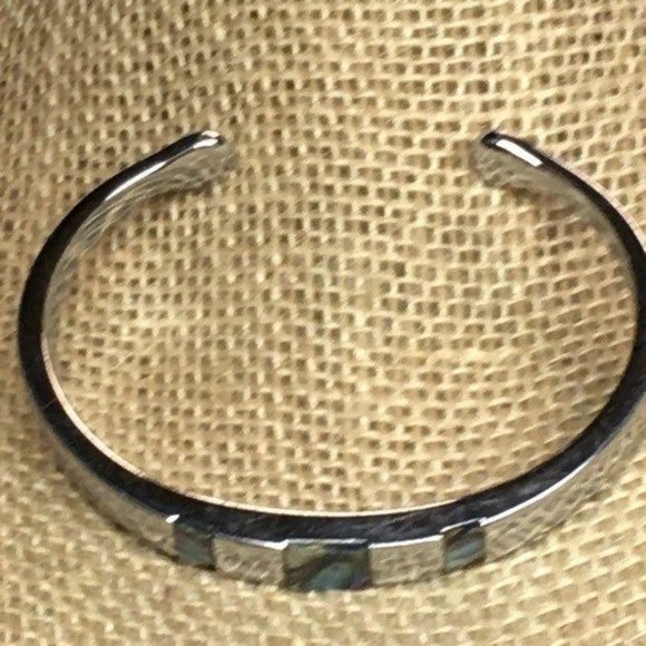 MOP Open Bangle Bracelet As Is Turquoise Blue Green Silver Beach Retro Boho - Picture 5 of 6